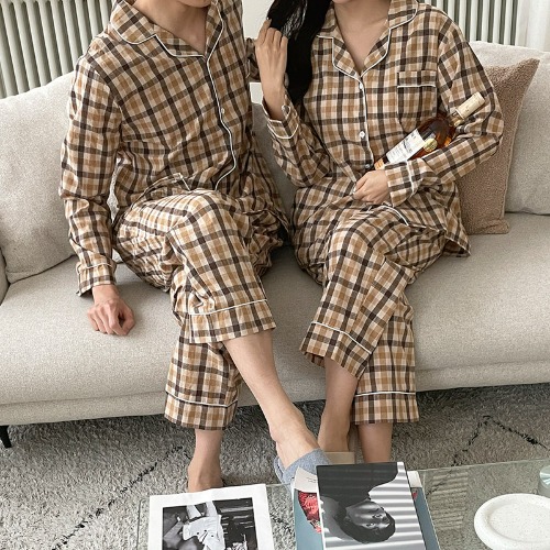 Brown Check Pajama Set - 커플룩,40수면